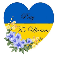 a blue and yellow heart with flowers and the words pray for ukraine