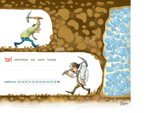 a cartoon of a man digging for diamonds with the word tori in the corner