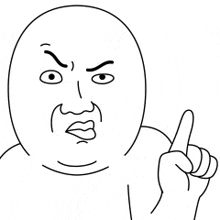 a black and white drawing of a man with an angry face and a finger up .