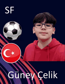 a picture of a boy with a soccer ball and the word güney on it