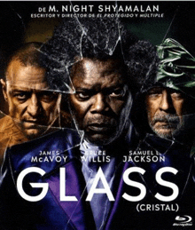 a movie poster for glass , a movie starring james mcavoy , bruce willis and samuel l. jackson