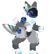 a pixel art drawing of a gray and blue furry animal .