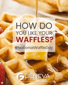 a waffle with syrup being poured on it with the caption how do you like your waffles