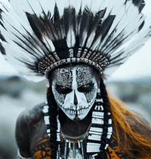 a woman wearing a native american headdress with feathers on her head