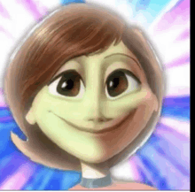 a close up of a cartoon character 's face with a smile