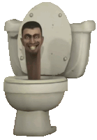 a toilet with a man 's head sticking out of the seat