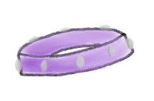 a purple dog collar with white polka dots on it .