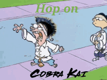 a poster for cobra kai shows two cartoon characters