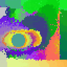 a pixel art of a circle with a yellow center