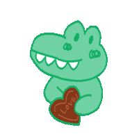 a drawing of a crocodile holding a heart with the word love on it