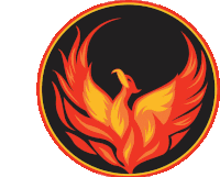 a phoenix is surrounded by flames in a red circle