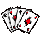 a drawing of four playing cards on a white background