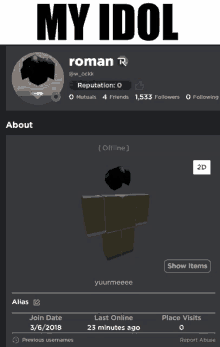 a screenshot of a person 's profile with the name roman