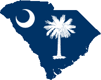 a map of south carolina with a palm tree and a crescent moon on it