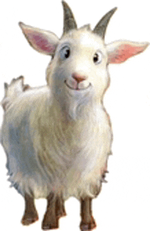 a cartoon goat with horns is standing on a white background .