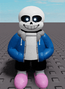 a 3d model of sans from undertale with blue eyes