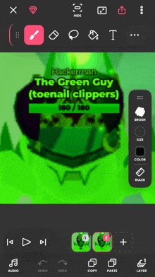 a screenshot of a video editing app called hackerman the green guy ( toenail clippers )