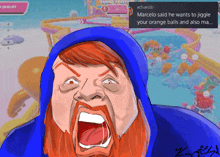 a drawing of a man with a beard and a blue hoodie that says marcelo said