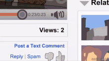 a screenshot of a video with views of 2 and a post a text comment button