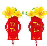 two red banners with yellow flowers and the words tan tai