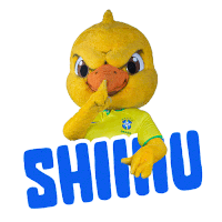 a yellow duck mascot with a yellow shirt that says brasil