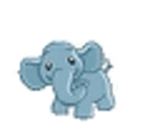 a blue elephant is standing on a white background in a pixel art style .