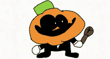 a cartoon of a pumpkin holding a microphone