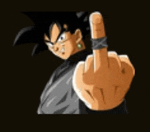 goku black from dragon ball z is giving the middle finger .