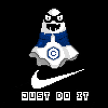 a pixel art of a ghost with the words just do it underneath it