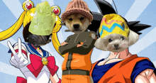 a group of cartoon characters including sailor moon naruto and goku pose for a picture