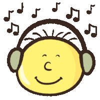 a cartoon of a person wearing headphones with music notes coming out of it