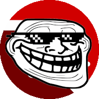 a troll face wearing sunglasses and a red circle around it