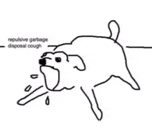 a black and white drawing of a dog throwing up a disposal cough .