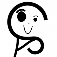 a black and white drawing of a stick figure with a smiling face