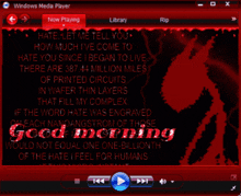 a windows media player playing a song that says " hate let me tell you "