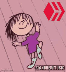 a cartoon of a girl in a purple dress with the words andrewmusic below