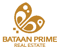 the logo for bataan prime real estate features a butterfly