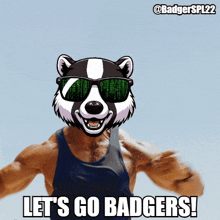 a picture of a badger wearing sunglasses with the caption " let 's go badgers "