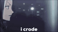 a cartoon character is standing in front of a street light with the words `` i crode '' written on the bottom .