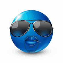 a blue smiley face wearing sunglasses and a cigarette in his mouth