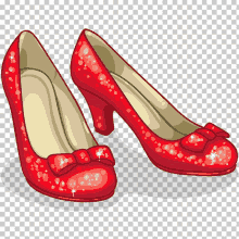 a pair of red shoes with a bow on them