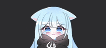 a cartoon girl with blue hair and cat ears is crying .