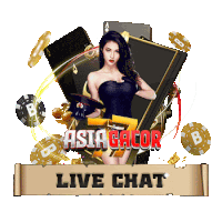 a live chat advertisement for asia gacor with a woman holding a gun