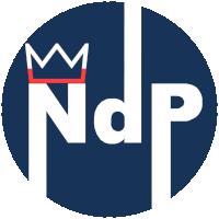 a logo for ndp with a red crown