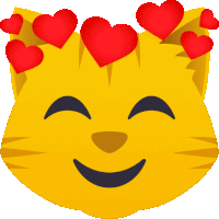 an emoji of a cat with hearts around its head