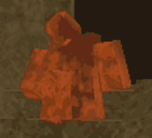 a pixel art of a person covered in fire