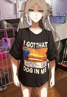 a girl is wearing a black shirt that says i got that dog in me