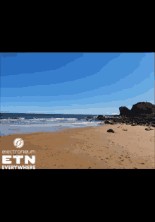 a picture of a beach with the words electroneum etn everywhere on the bottom