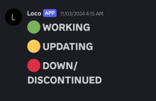 a screenshot of the loco app showing that it is working updating and down