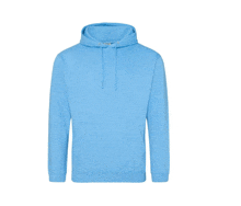 a light blue hoodie with a hood and a pocket